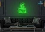 Happy Easter with Rabbit Neon Sign Green