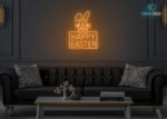 Happy Easter with Rabbit Neon Sign Orange