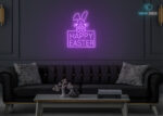 Happy Easter with Rabbit Neon Sign Purple