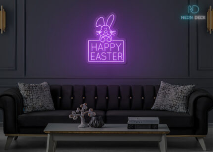 Happy Easter with Rabbit Neon Sign Purple