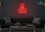 Happy Easter with Rabbit Neon Sign Red