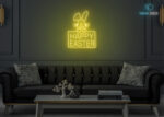 Happy Easter with Rabbit Neon Sign Yellow