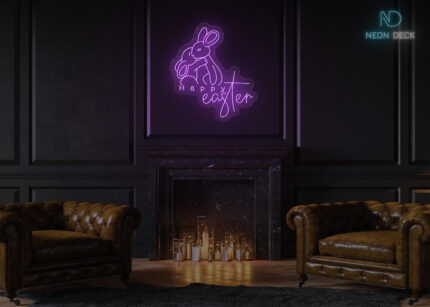 Happy Easter with Rabbits Neon Sign Purple