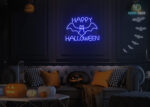 Happy Halloween with Bat Neon Sign Dark-Blue