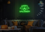 Happy Halloween with Bat Neon Sign Green