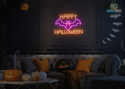 Happy Halloween with Bat Neon Sign Multi
