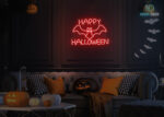 Happy Halloween with Bat Neon Sign Red