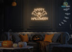 Happy Halloween with Bat Neon Sign vWarm-White