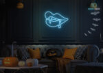 Lips with Dracula Teeth dripping Blood Neon Sign Ice-Blue