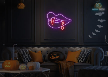 Lips with Dracula Teeth dripping Blood Neon Sign Multi