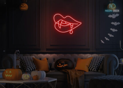 Lips with Dracula Teeth dripping Blood Neon Sign Red