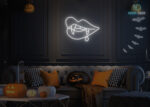 Lips with Dracula Teeth dripping Blood Neon Sign White