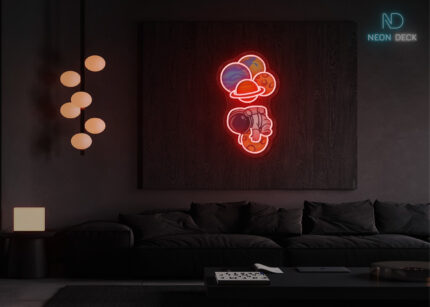Planet Balloon Astronaut LED Neon Sign Red