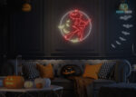 Witch in front of Moon with Bats Neon Sign Multi
