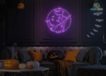 Witch in front of Moon with Bats Neon Sign Purple