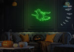 Witch on Broom 🧹 Neon Sign Green