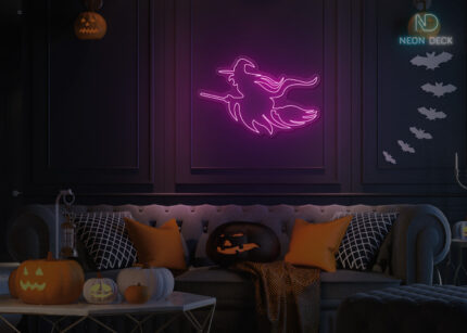 Witch on Broom 🧹 Neon Sign Hot-Pink