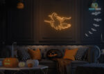 Witch on Broom 🧹 Neon Sign Orange